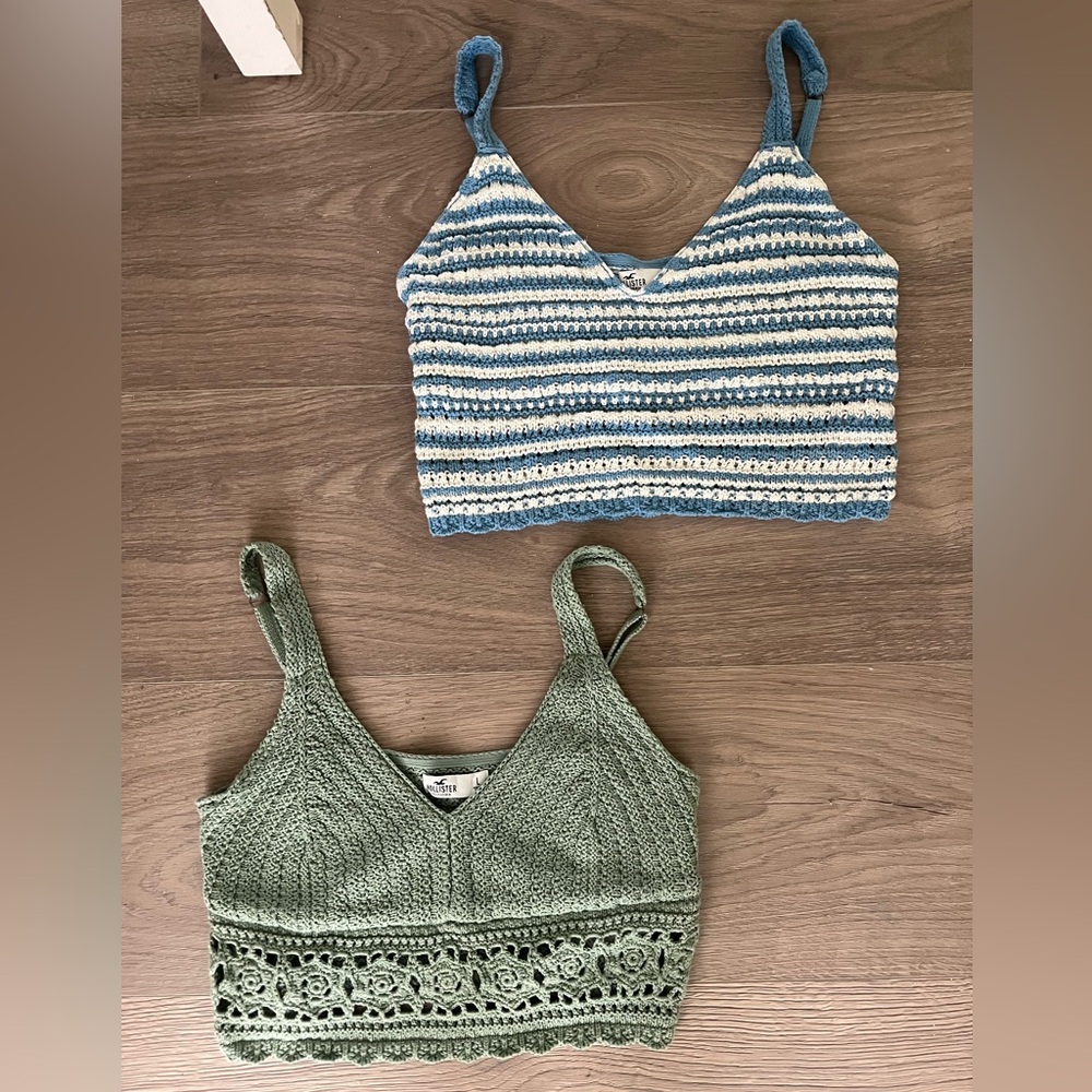 Hollister Blue and Green Knit Crop Tops